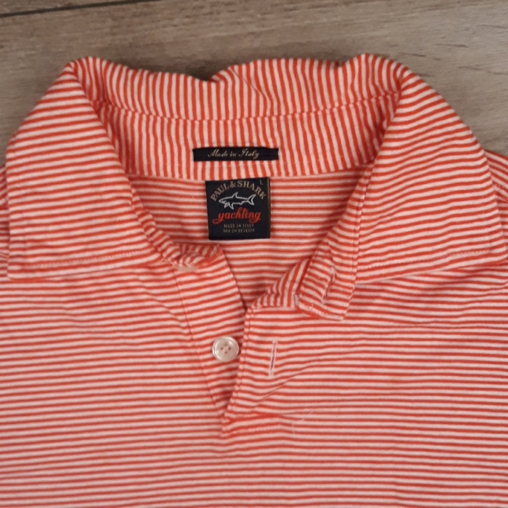 PAUL & SHARK Yachting Cotton Red Striped Sz Large‎ Polo Short Sleeve Shirt